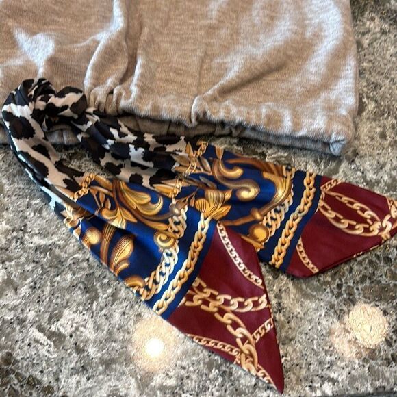 ZARA basic silk scarf tie beige/taupe sweater Sz M neutral - Picture 7 of 11